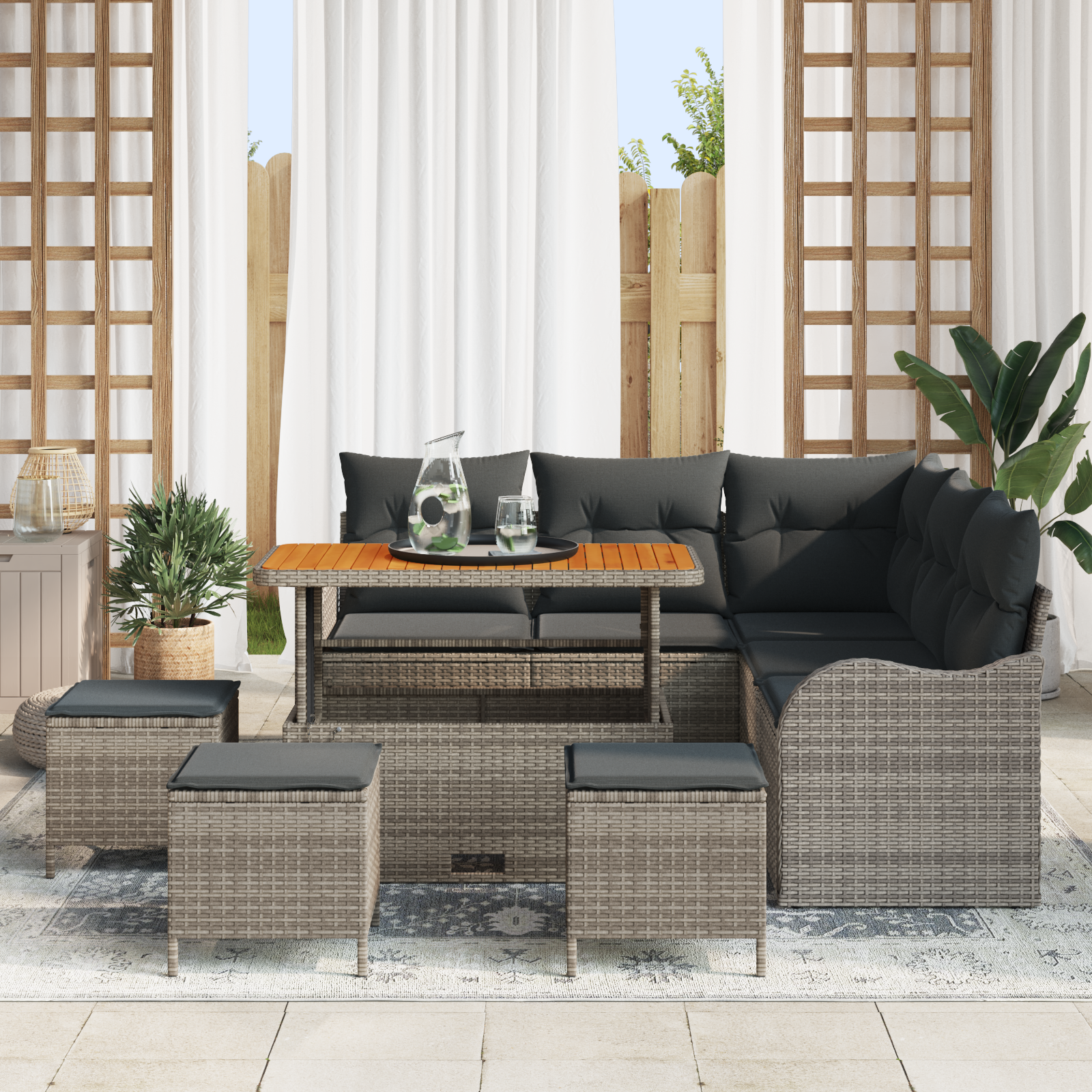 Havesofa Sæt 9 pcs Grå Polyrattan, stål og massivt akacietræ