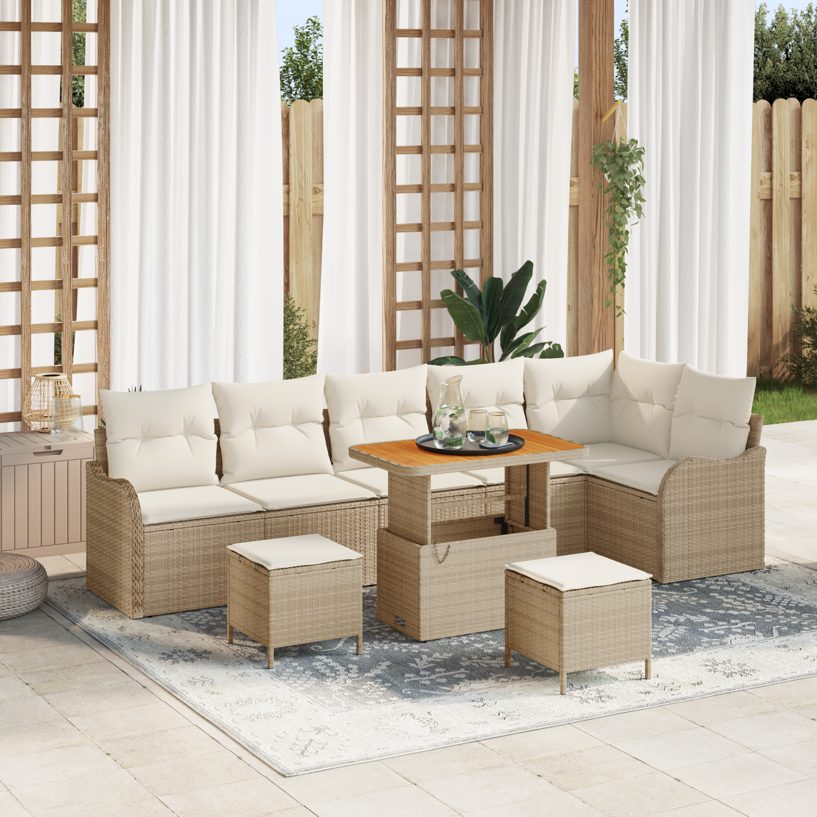 Havesofa Sæt med pude med opbevaring 9 pcs Beige og creme