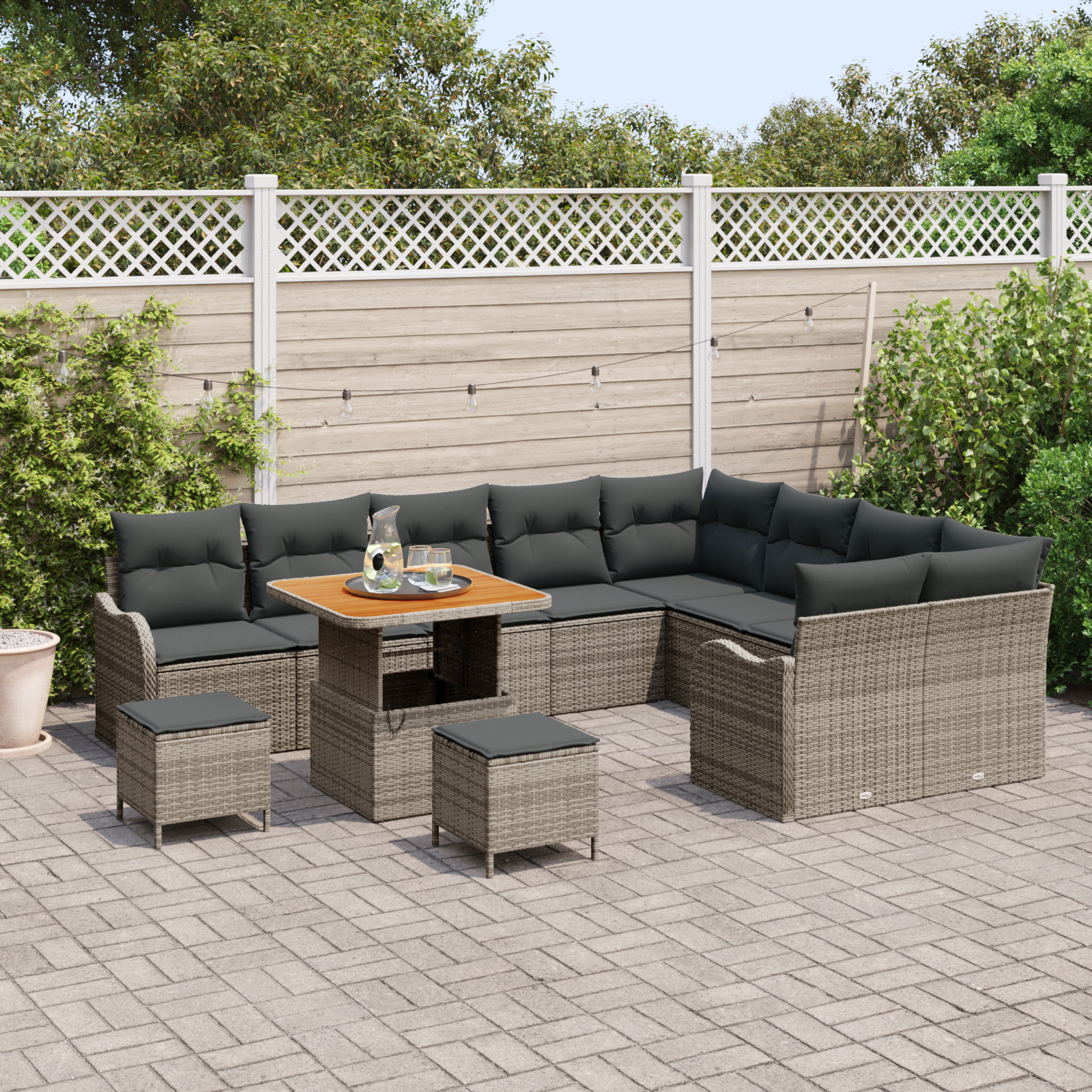 Havesofa Sæt 12 pcs Grå Polyrattan, stål og massivt akacietræ