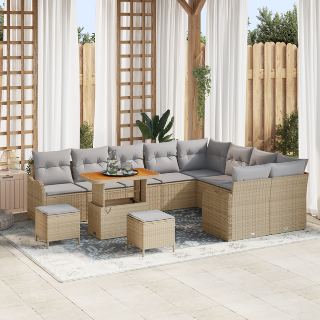 Havesofa Sæt med pude med opbevaring 12 pcs Beige og lys grå