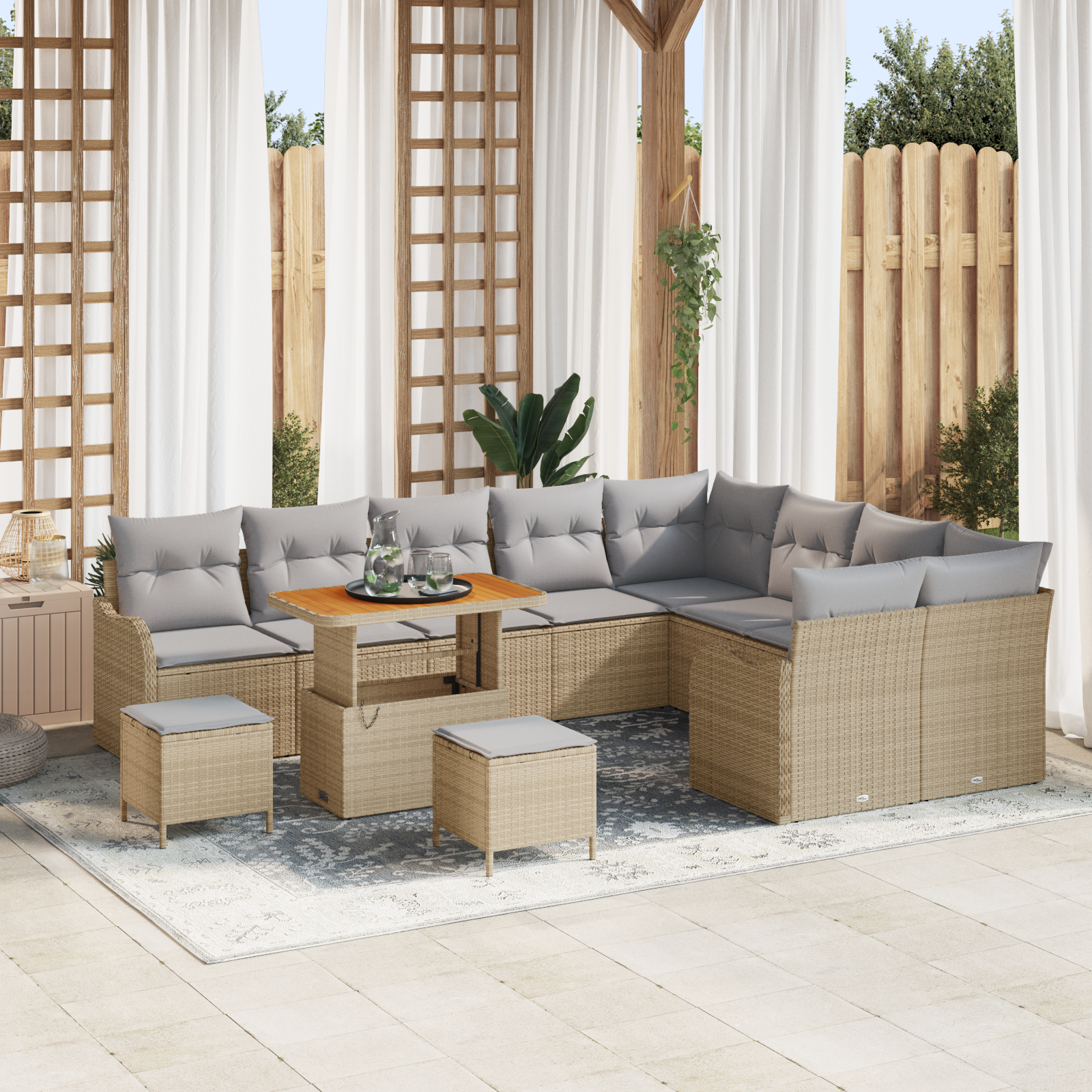 Havesofa Sæt med pude med opbevaring 12 pcs Beige og lys grå
