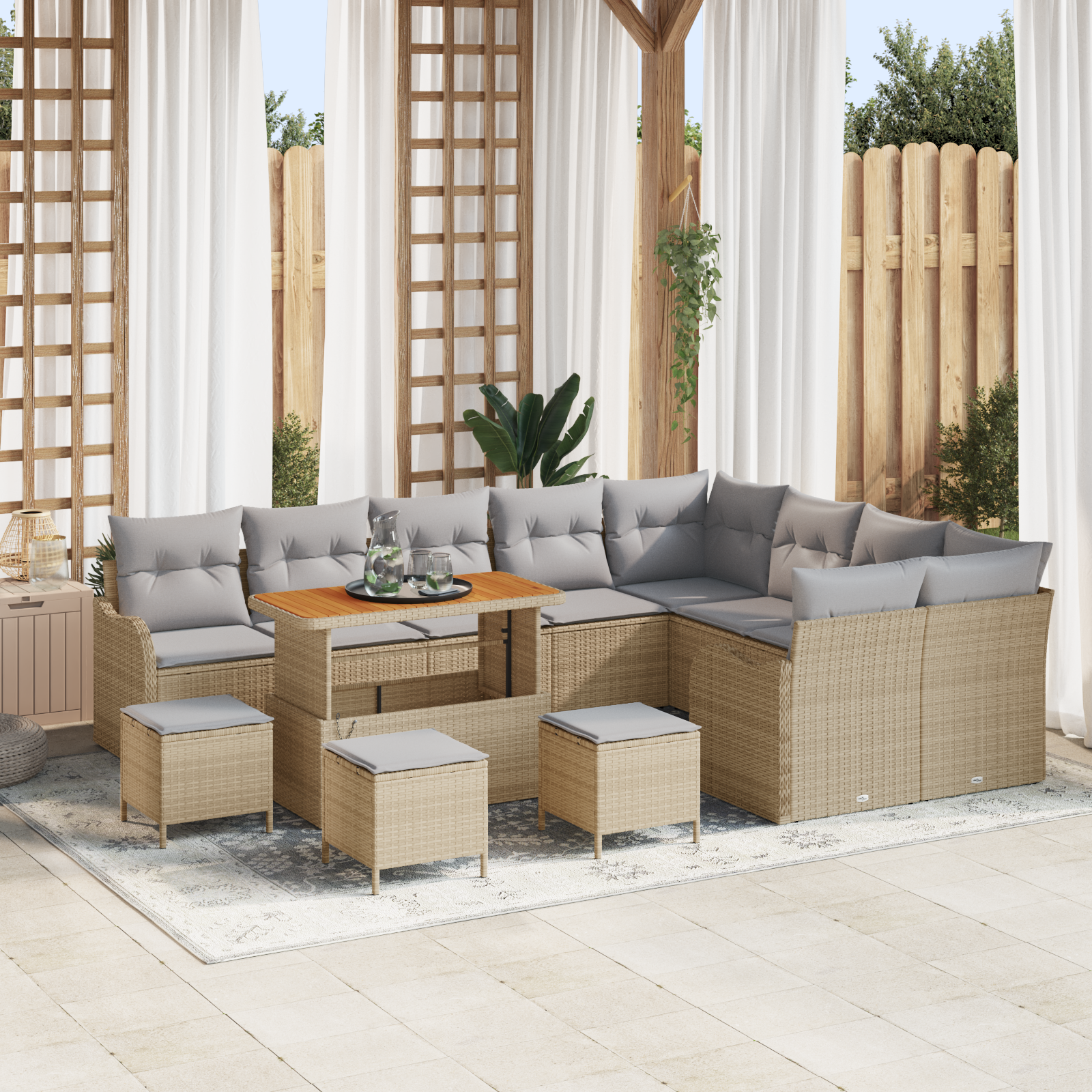 Havesofa Sæt med pude med opbevaring 13 pcs Beige og lys grå
