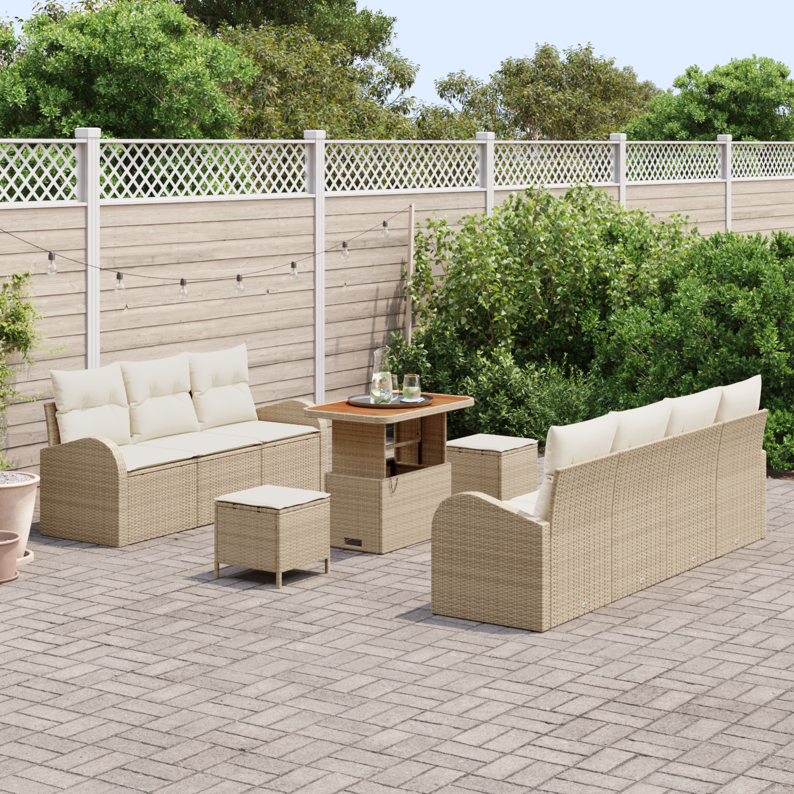 Havesofa Sæt med pude med opbevaring 10 pcs Beige og creme