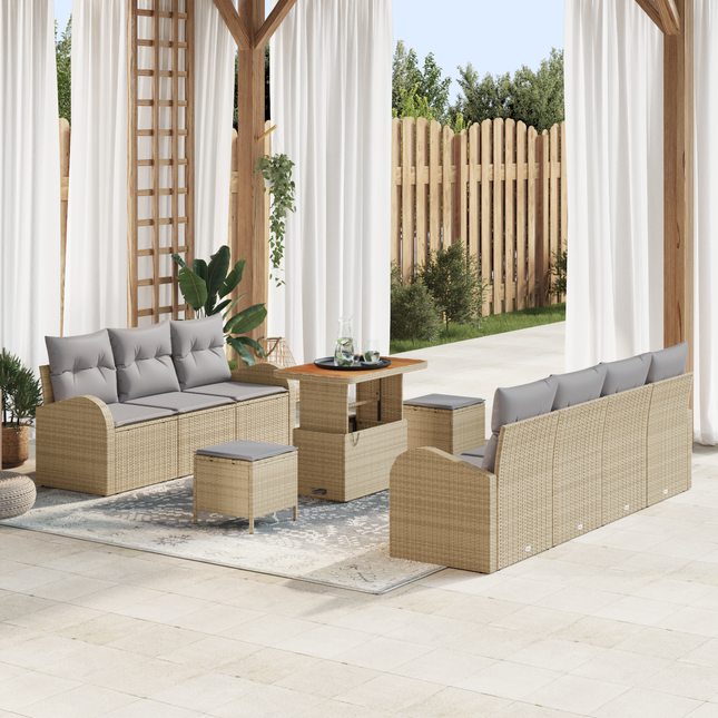 Havesofa Sæt med pude med opbevaring 10 pcs Beige og lys grå