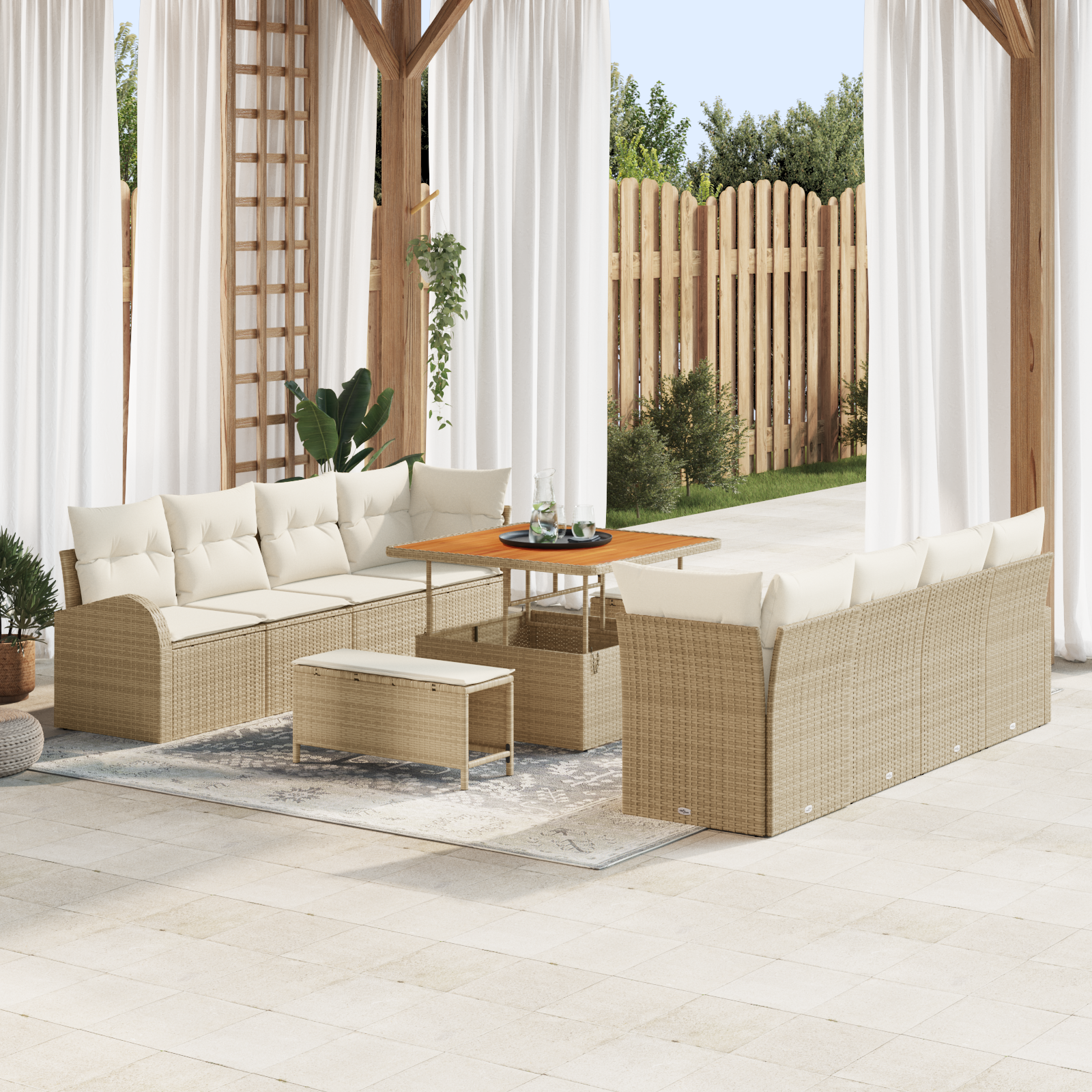 Havesofa Sæt med pude med opbevaring 11 pcs Beige og creme