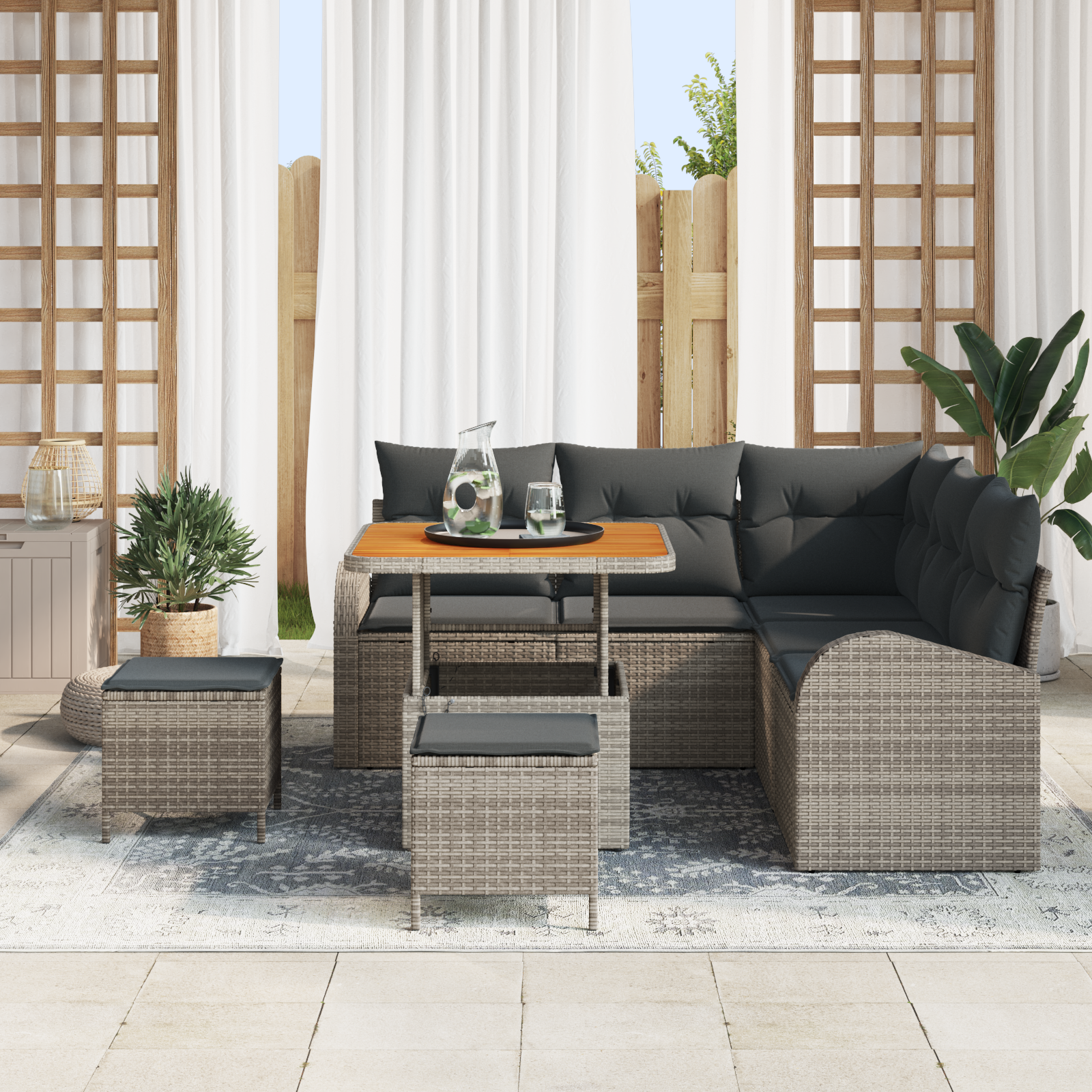 Havesofa Sæt 8 pcs Grå Polyrattan, stål og massivt akacietræ