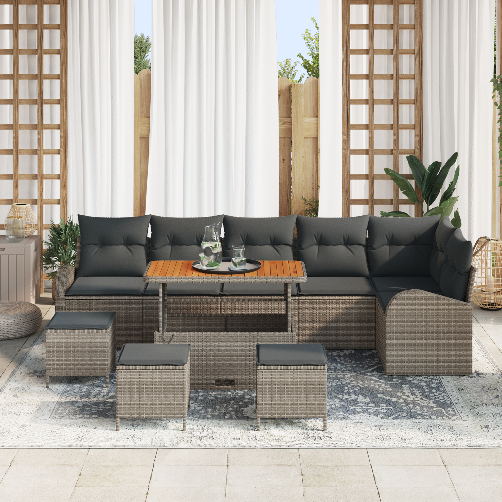 Havesofa Sæt 10 pcs Grå Polyrattan, stål og massivt akacietræ