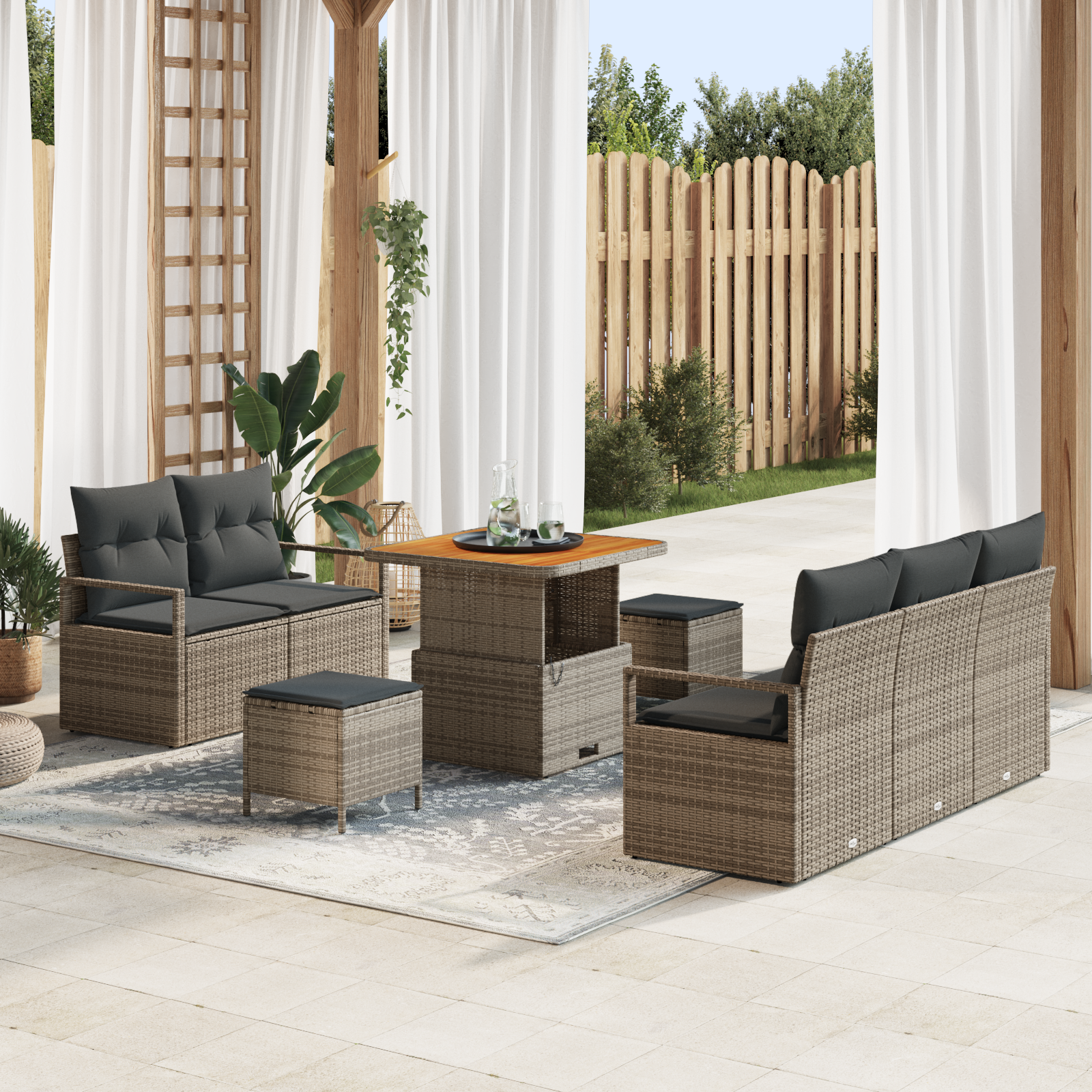 Havesofa Sæt 8 pcs Grå Polyrattan, stål og massivt akacietræ