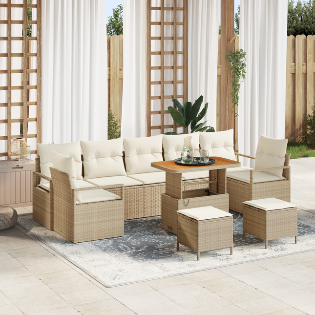 Havesofa Sæt med pude med opbevaring 10 pcs Beige og creme