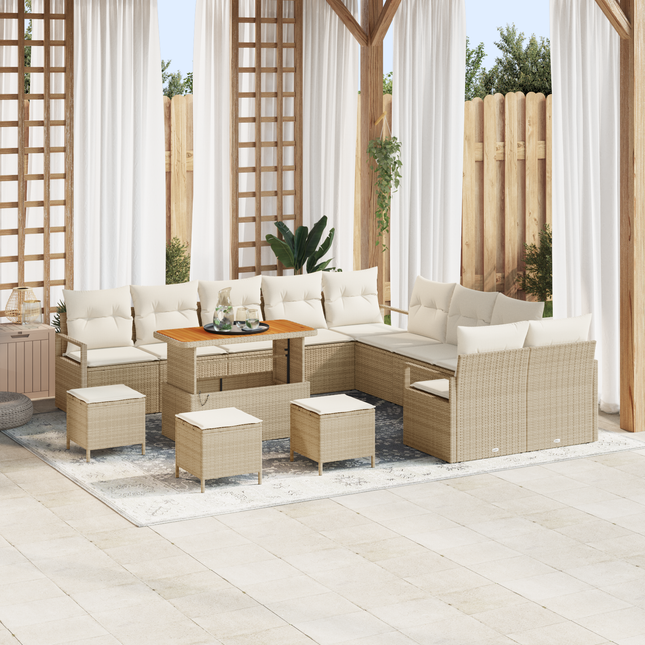 Havesofa Sæt med pude med opbevaring 14 pcs Beige og creme