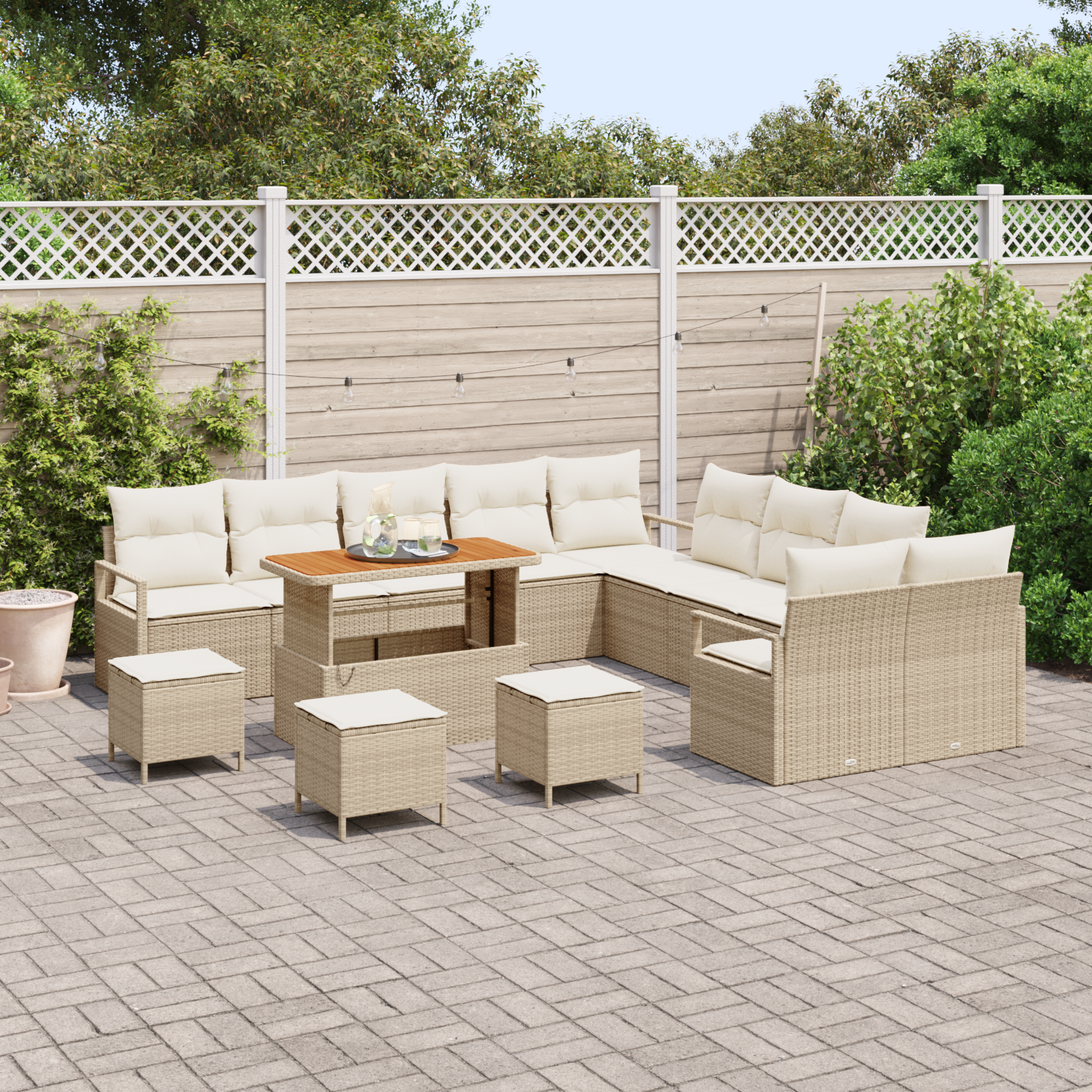 Havesofa Sæt med pude med opbevaring 14 pcs Beige og creme