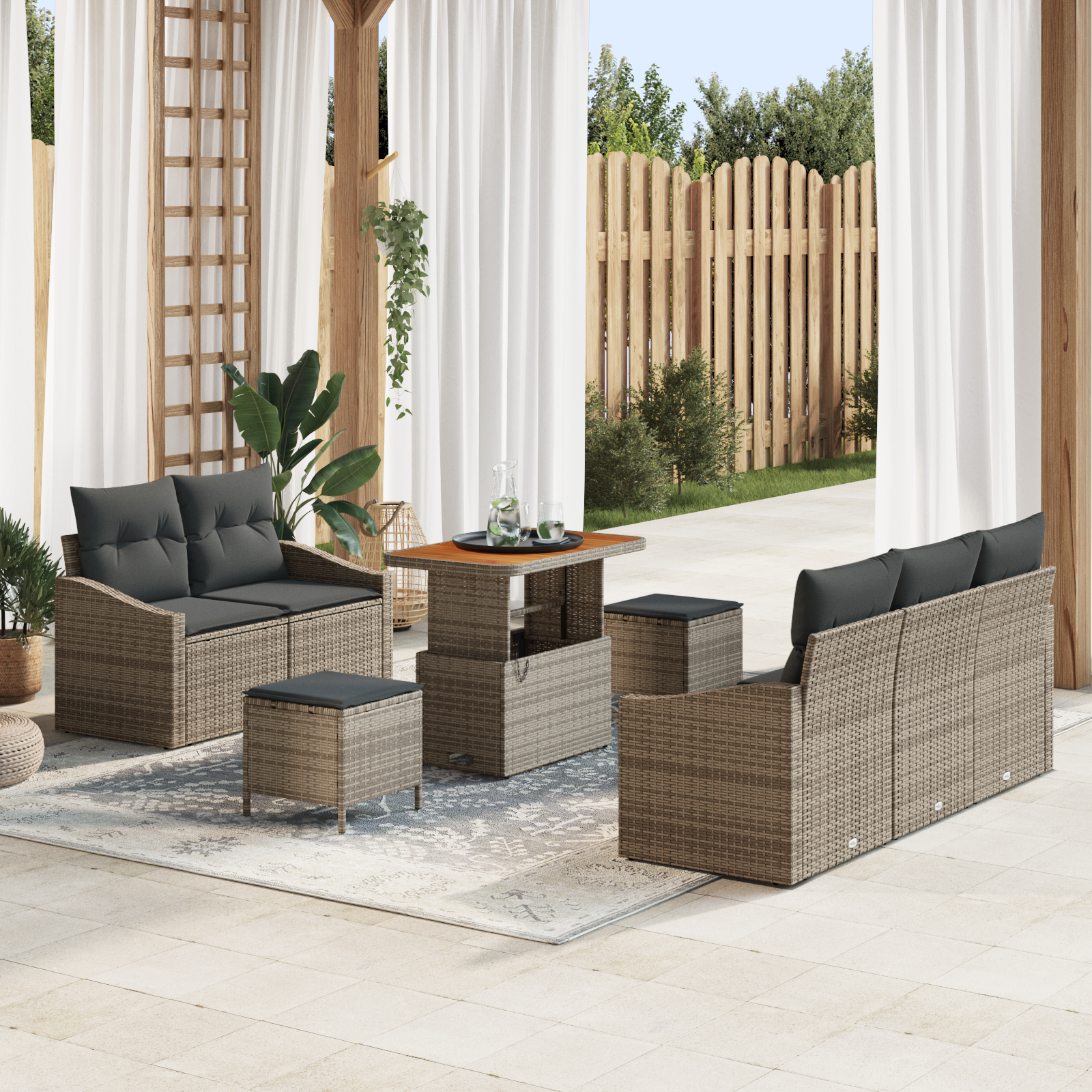 Havesofa Sæt 8 pcs Grå Polyrattan, stål og massivt akacietræ