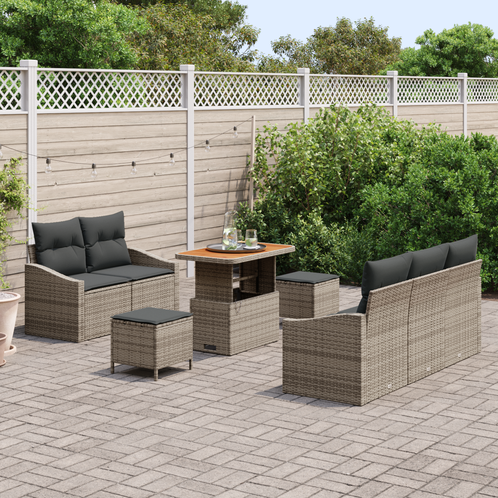 Havesofa Sæt 8 pcs Grå Polyrattan, stål og massivt akacietræ