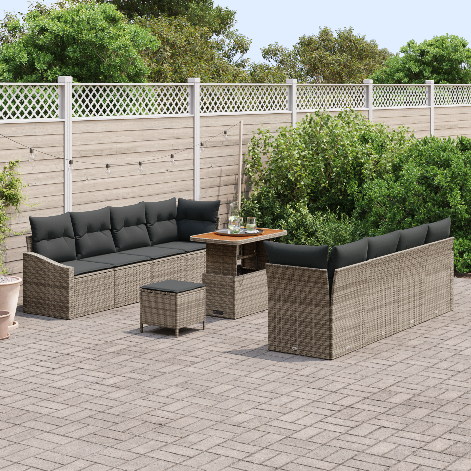Havesofa Sæt 11 pcs Grå Polyrattan, stål og massivt akacietræ