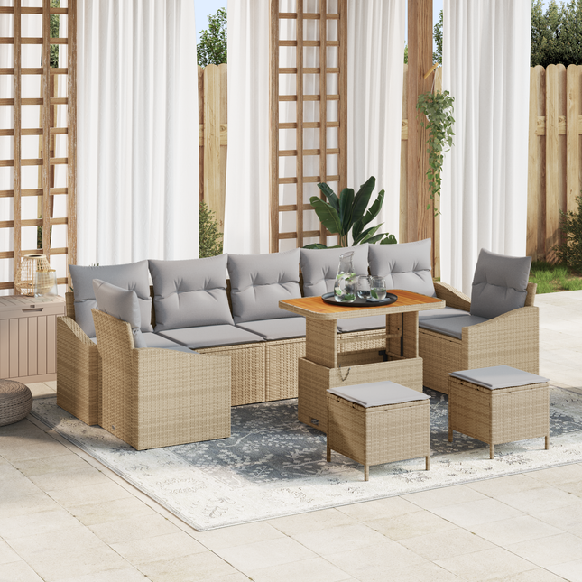 Havesofa Sæt med pude med opbevaring 10 pcs Beige Poly rattan