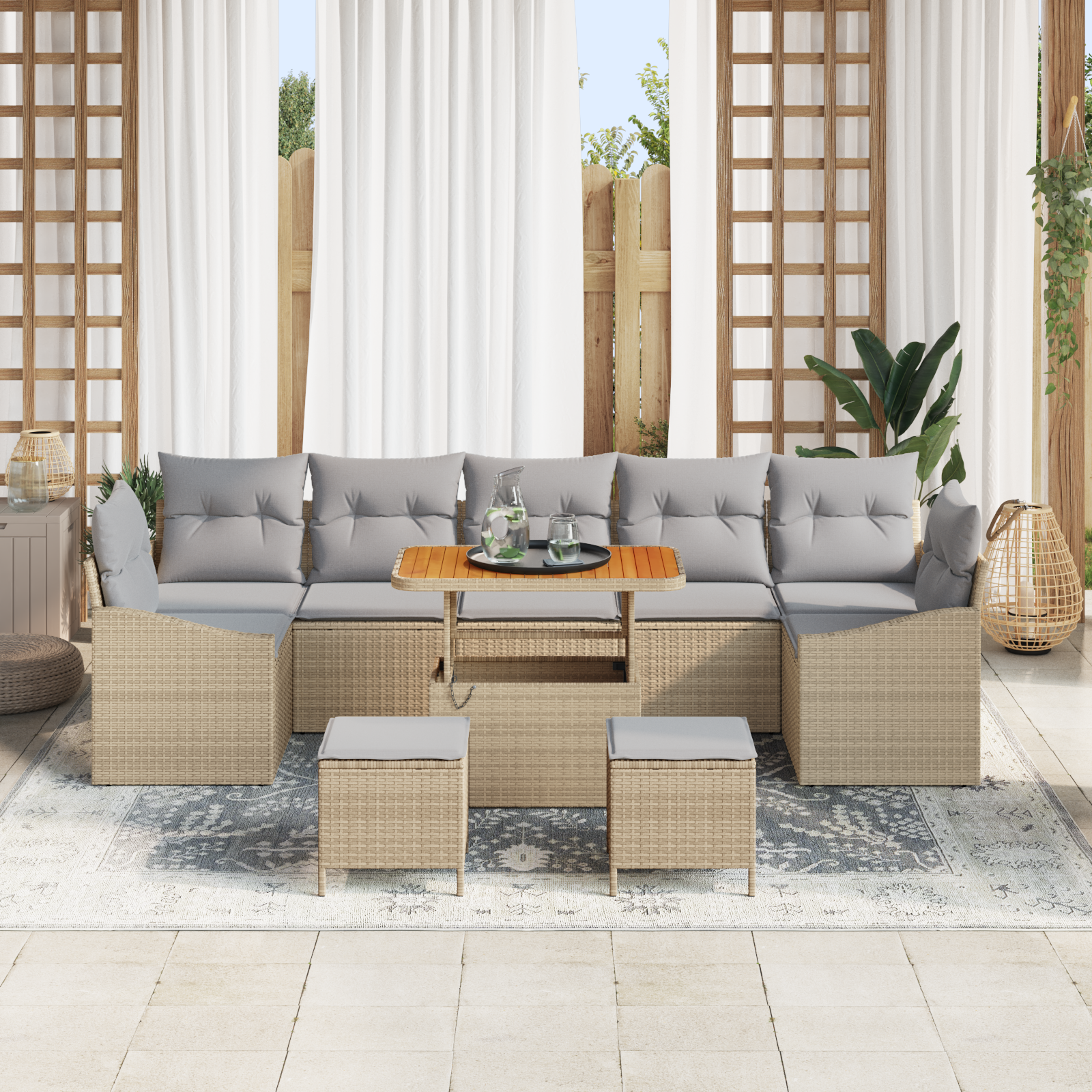 Havesofa Sæt med pude med opbevaring 10 pcs Beige Poly rattan