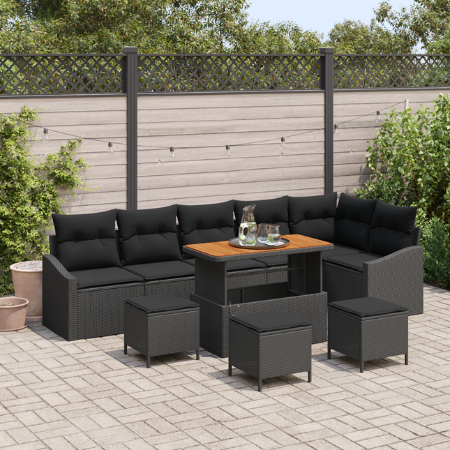Havesofa Sæt med pude med opbevaring 10 pcs Sort Poly rattan