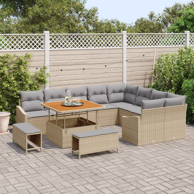 Havesofa Sæt med pude med opbevaring 12 pcs Beige Poly rattan