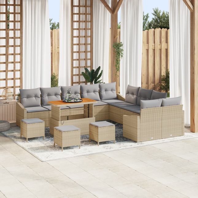 Havesofa Sæt med pude med opbevaring 13 pcs Beige Poly rattan