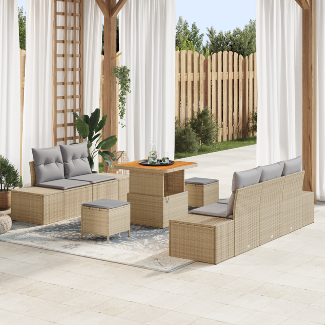 Havesofa Sæt med pude med opbevaring 8 pcs Beige Poly rattan