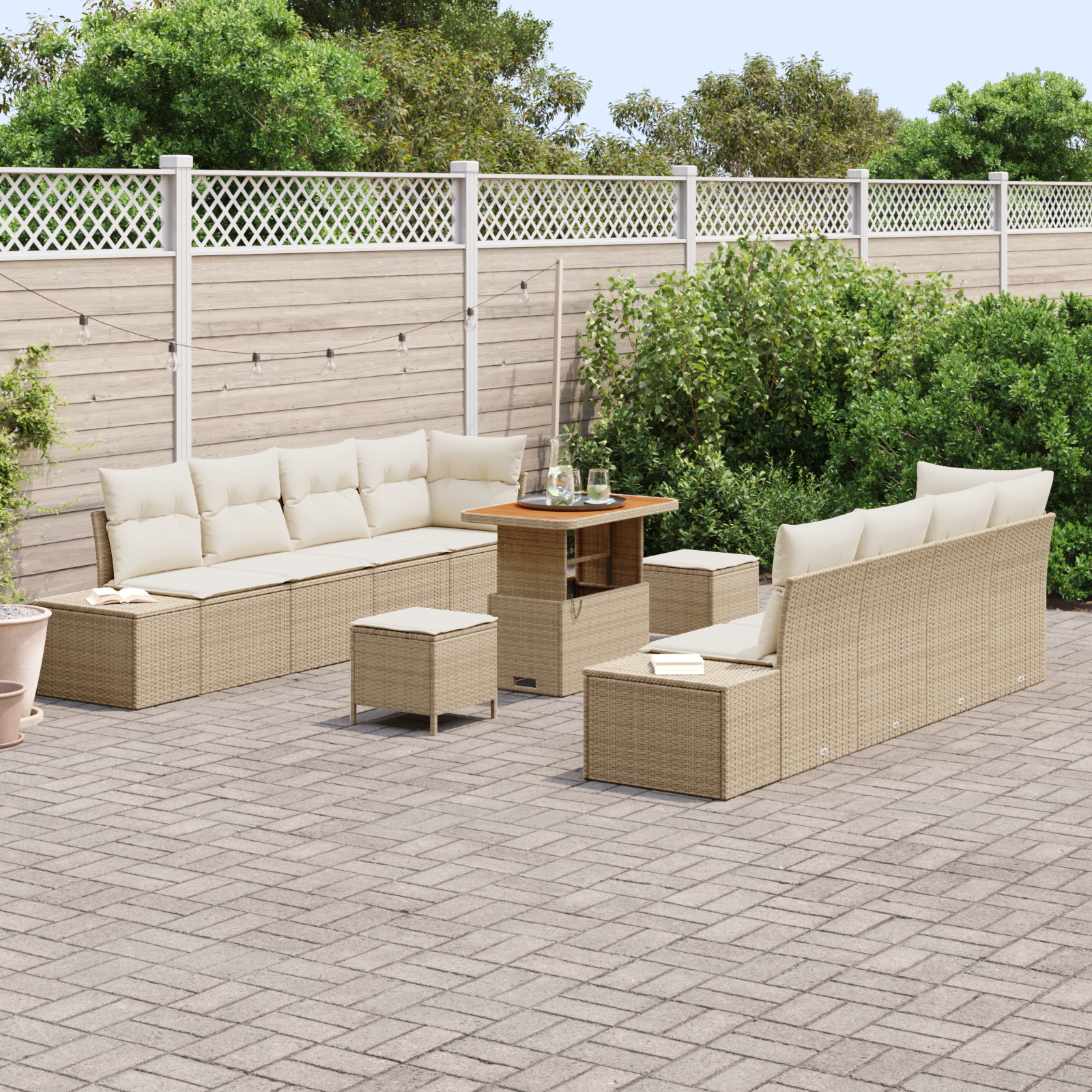 Havesofa Sæt med pude med opbevaring 11 pcs Beige Poly rattan