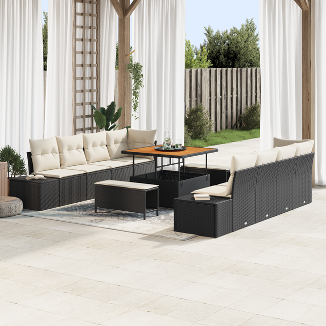 Havesofa Sæt med pude Sort 264 x 62 x 85 cm Poly rattan