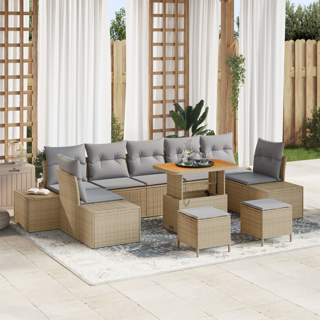 Havesofa Sæt med pude med opbevaring 10 pcs Beige Poly rattan