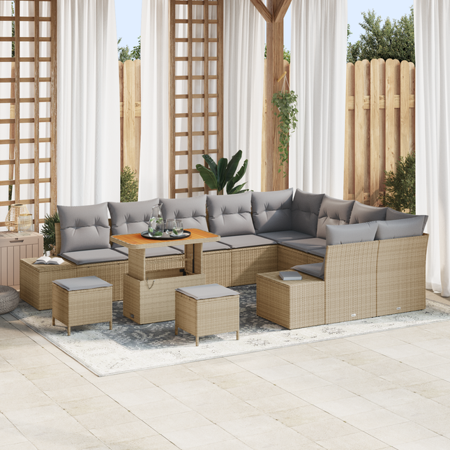 Havesofa Sæt med pude med opbevaring 12 pcs Beige Poly rattan