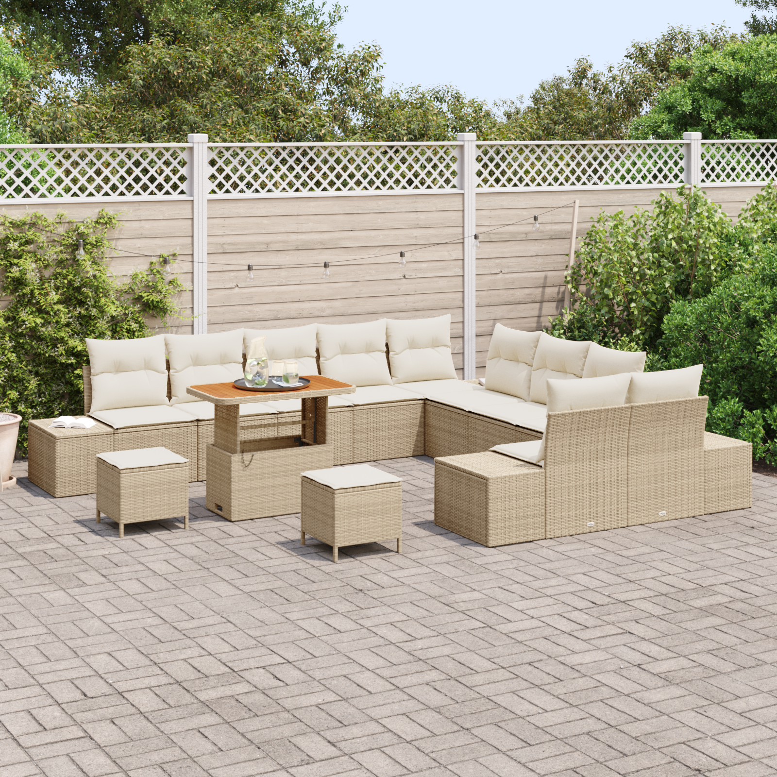 Havesofa Sæt med pude med opbevaring 13 pcs Beige Poly rattan