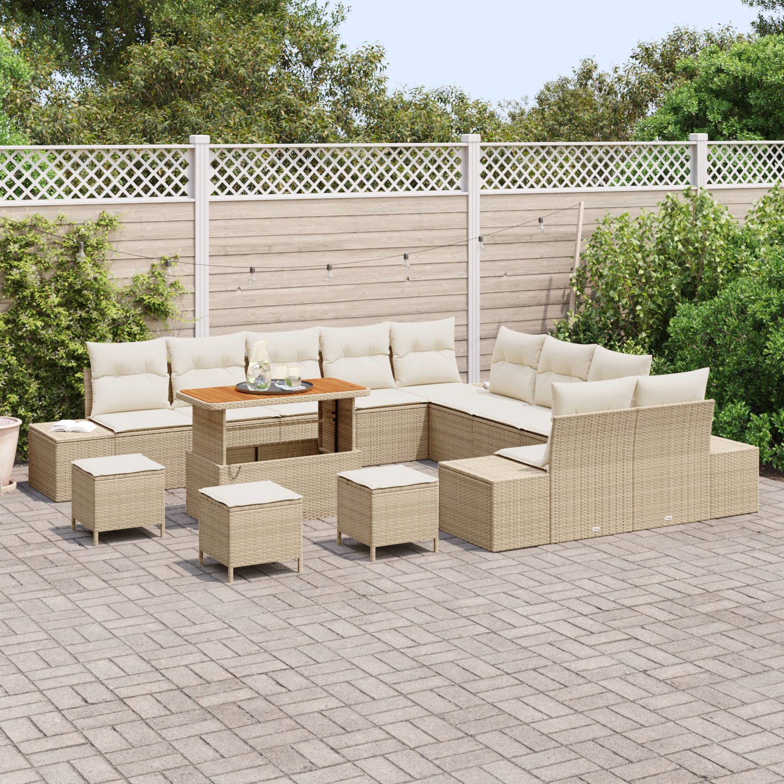 Havesofa Sæt med pude med opbevaring 14 pcs Beige Poly rattan