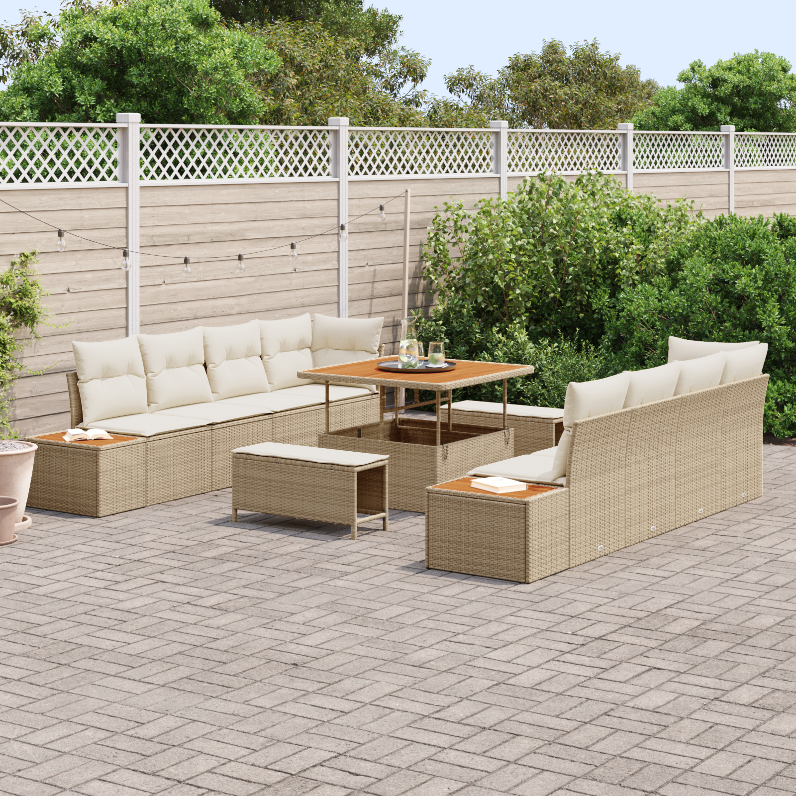 Havesofa Sæt med pude med opbevaring 11 pcs Beige Poly rattan