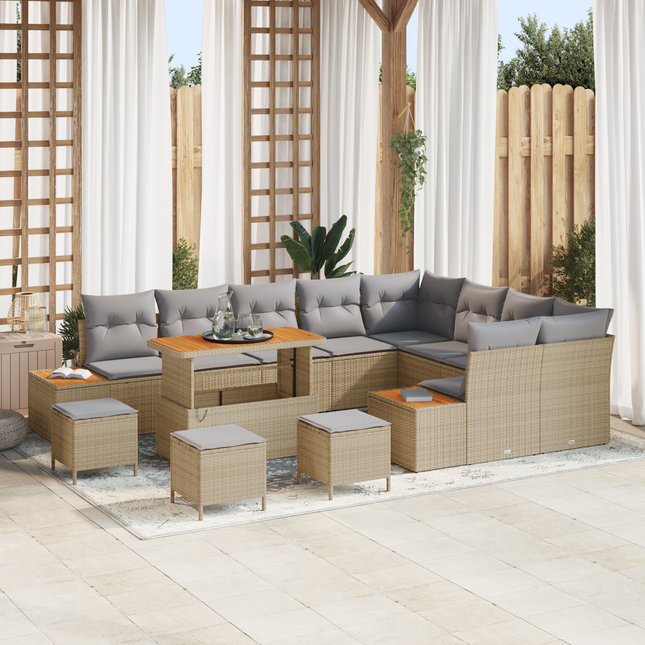 Havesofa Sæt med pude med opbevaring 13 pcs Beige Poly rattan