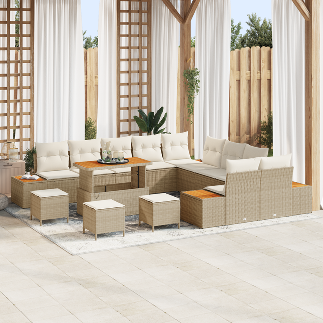 Havesofa Sæt med pude med opbevaring 14 pcs Beige Poly rattan