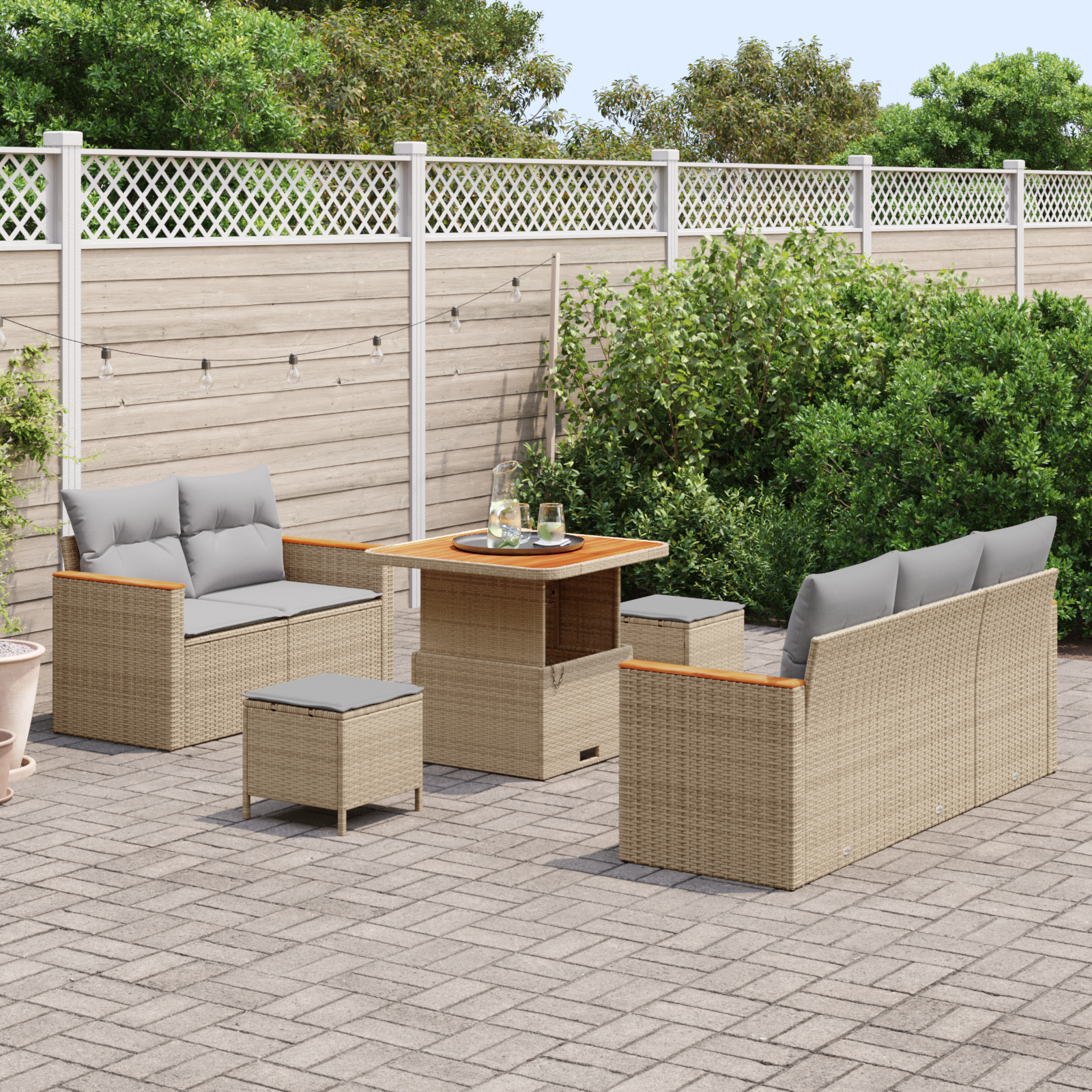 Havesofa Sæt med pude 10 pcs Beige og lys grå polyrattan