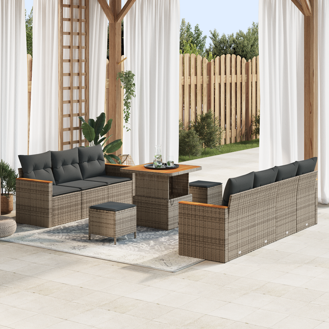 Havesofa Sæt med pude 14 pcs Grå polyrattan