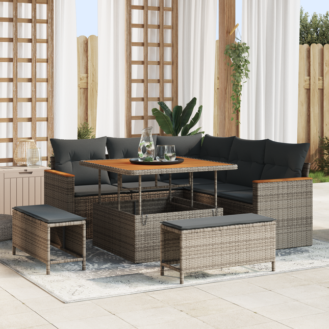 Havesofa Sæt med pude 8 pcs Grå Poly rattan
