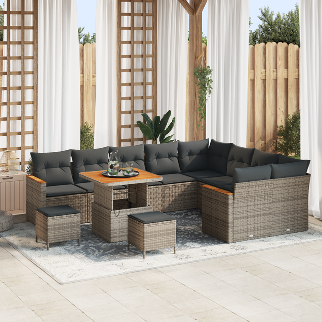 Havesofa Sæt med pude med opbevaring 12 pcs Grå Poly Rattan