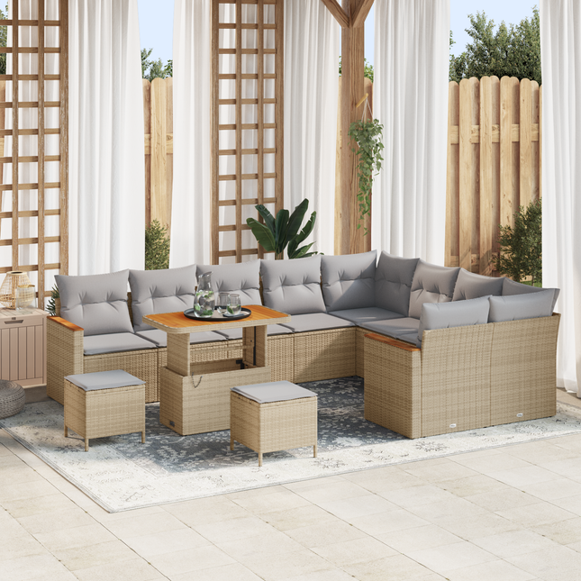 Havesofa Sæt med pude med opbevaring 12 pcs Beige Poly Rattan