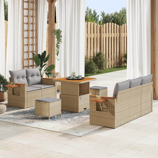 Havesofa Sæt med pude 10 pcs Beige og lys grå polyrattan