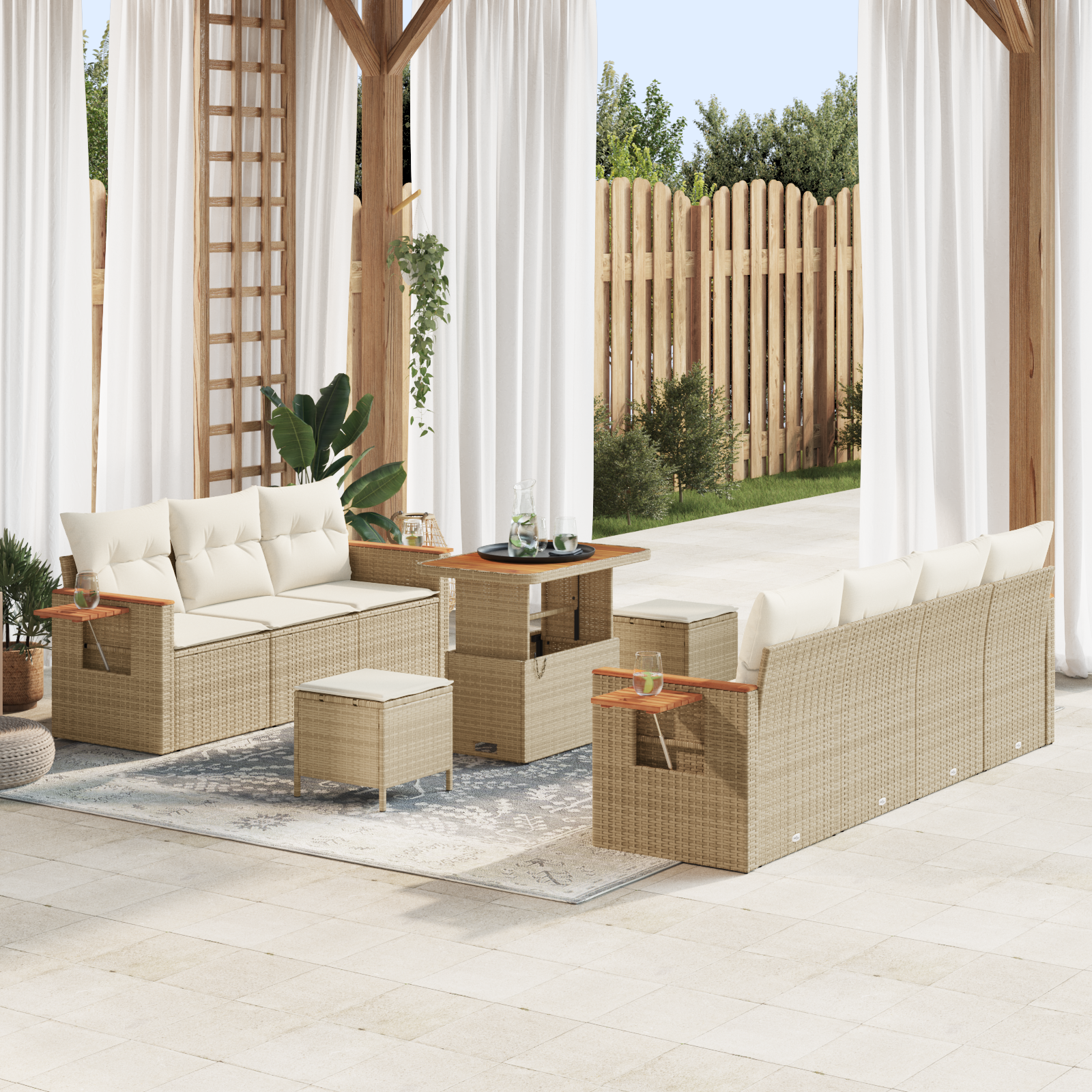Havesofa Sæt med pude 13 pcs Beige og creme polyrattan