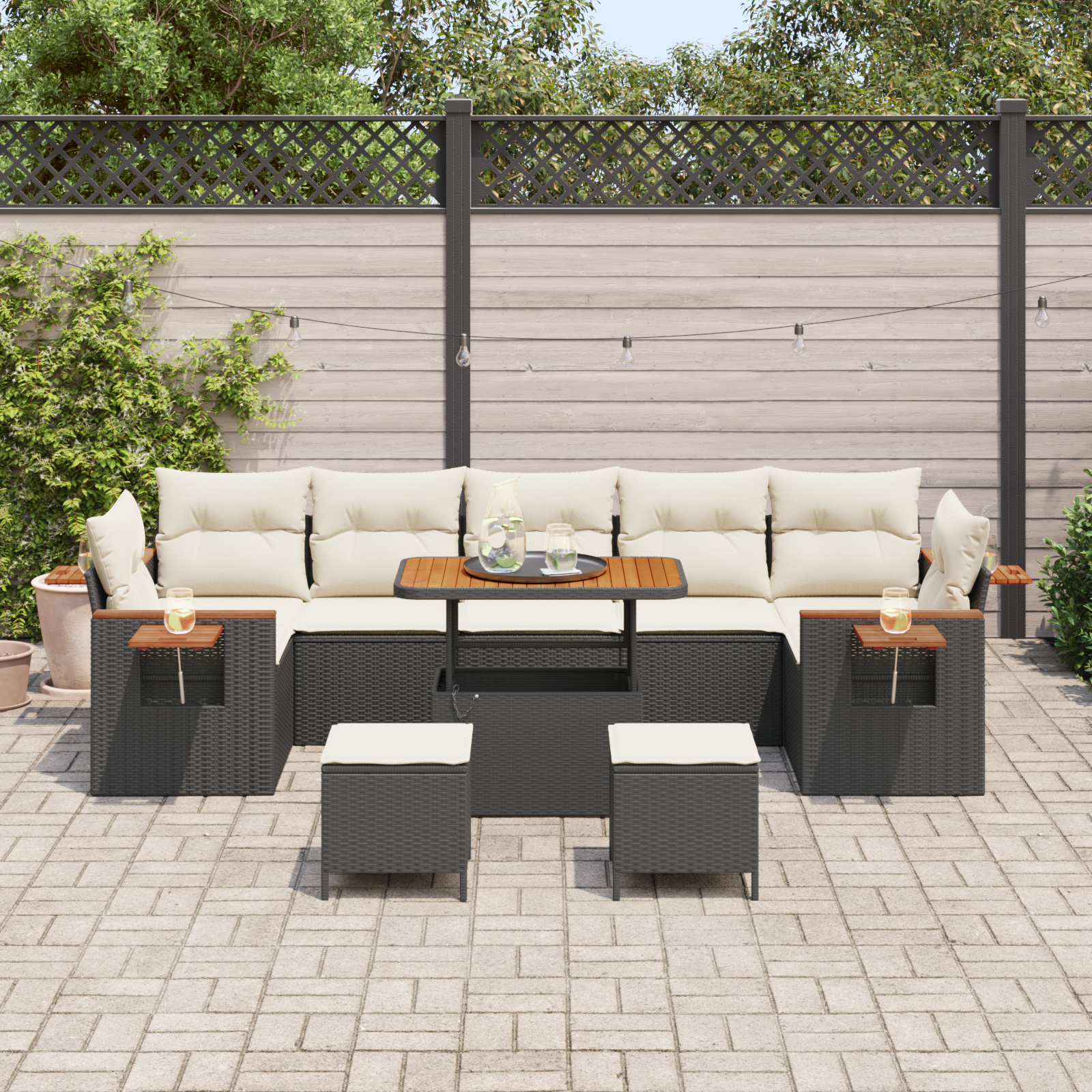 Havesofa Sæt med pude 13 pcs Sort og Cream polyrattan