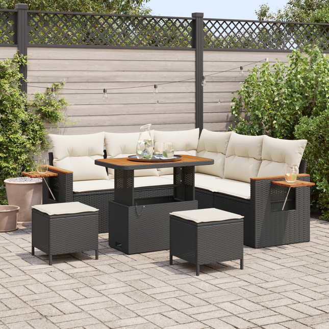 Havesofa Sæt med pude 9 pcs Sort og Cream polyrattan