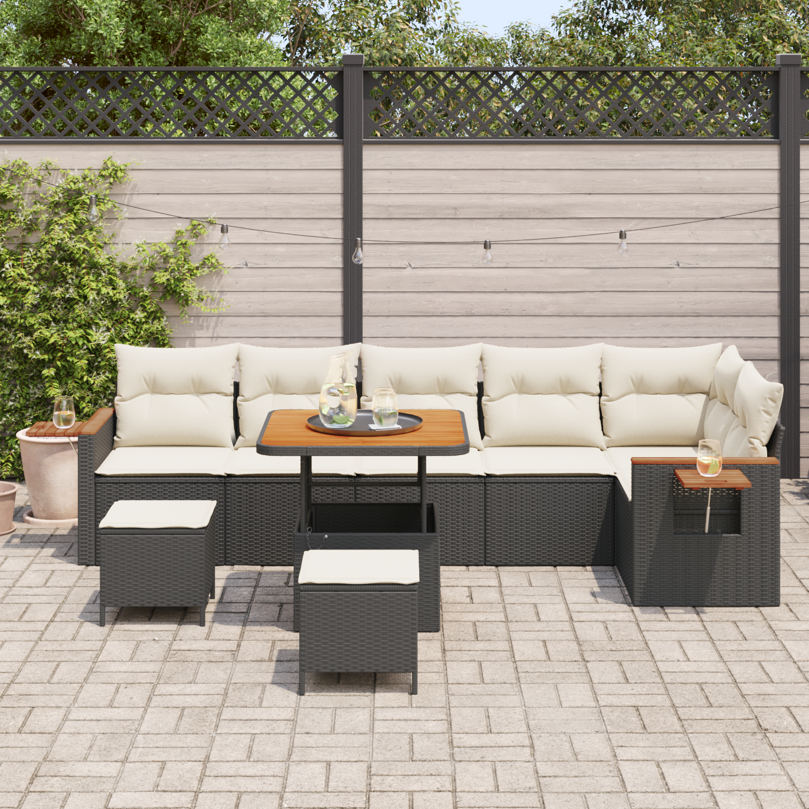 Havesofa Sæt med pude 11 pcs Sort og Cream polyrattan