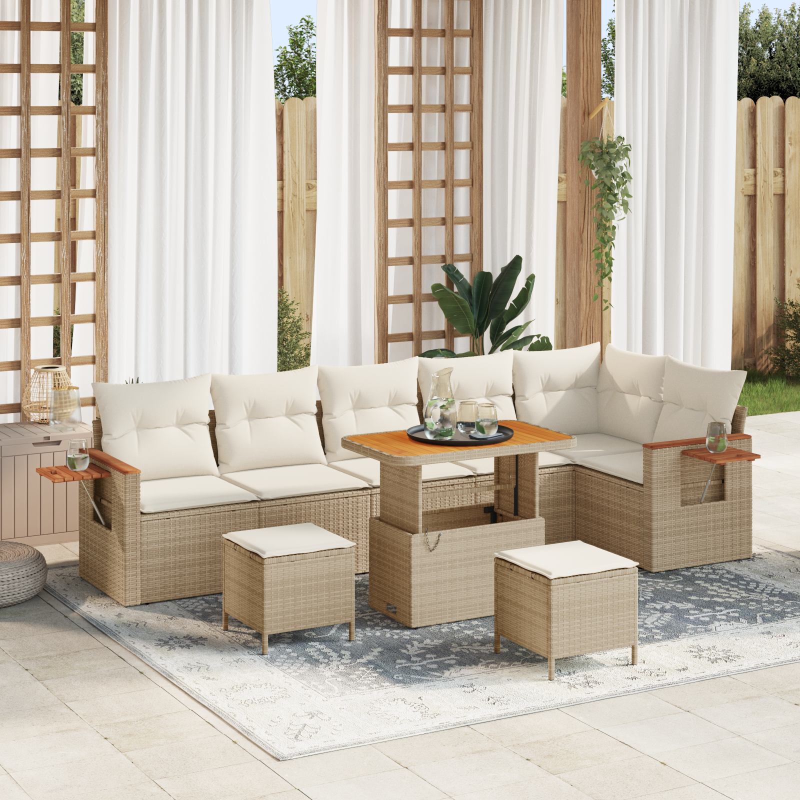 Havesofa Sæt med pude 11 pcs Beige og creme polyrattan