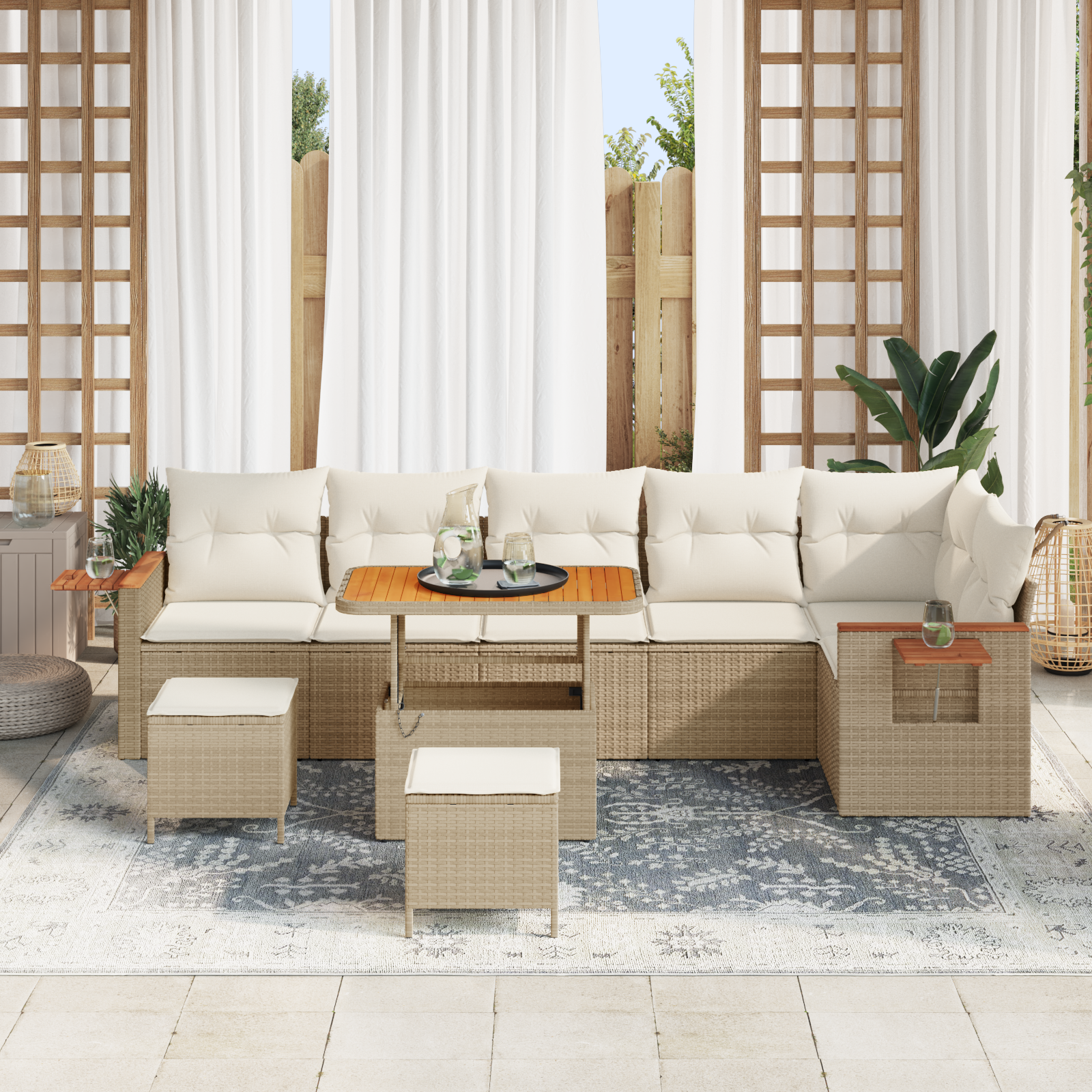 Havesofa Sæt med pude 11 pcs Beige og creme polyrattan