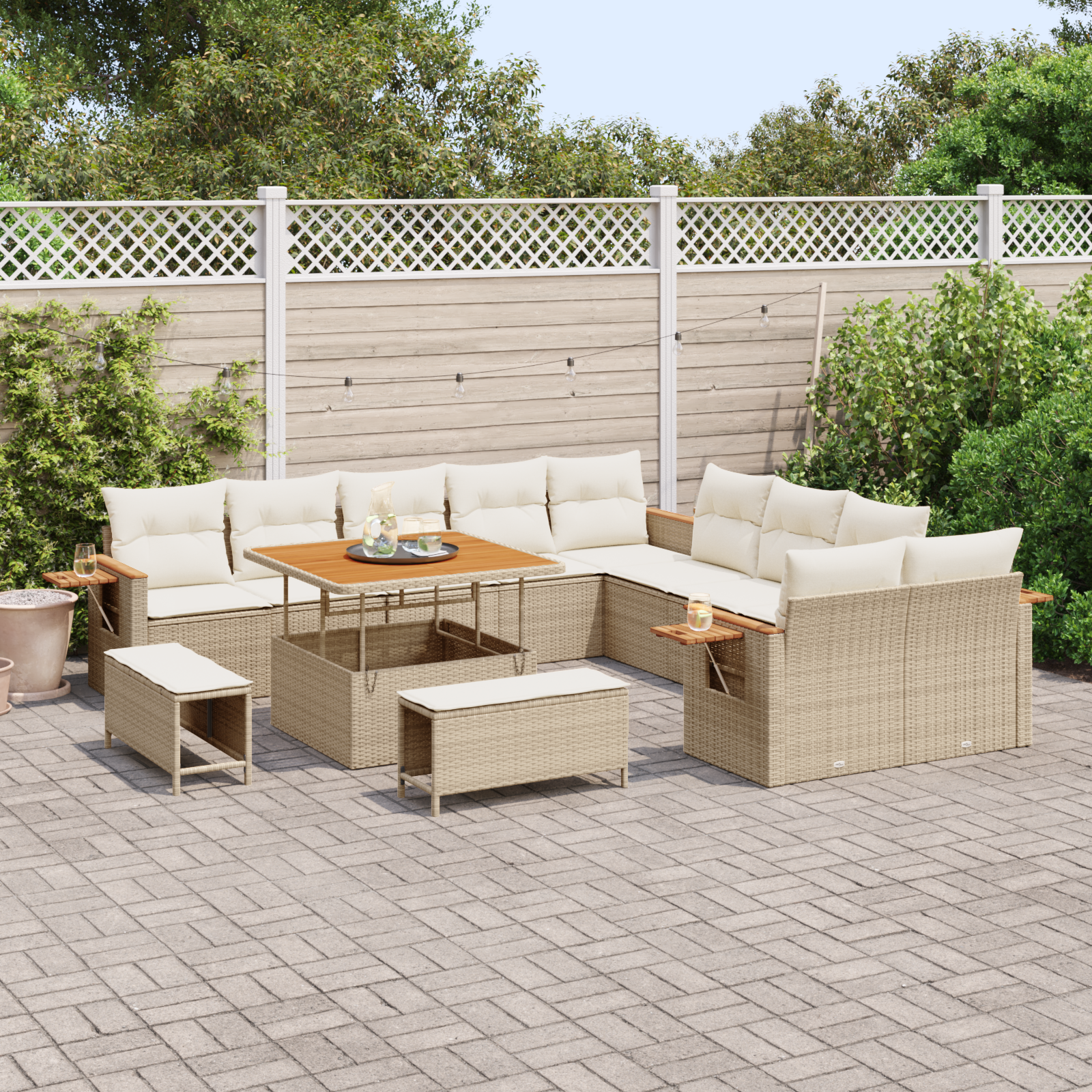 Havesofa Sæt med pude 17 pcs Beige og creme polyrattan