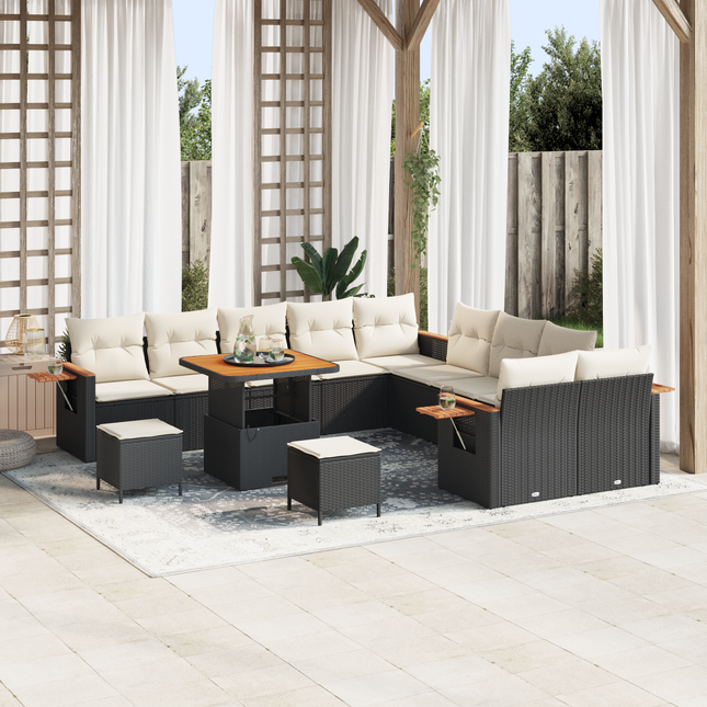 Havesofa Sæt med pude 17 pcs Sort og Cream polyrattan
