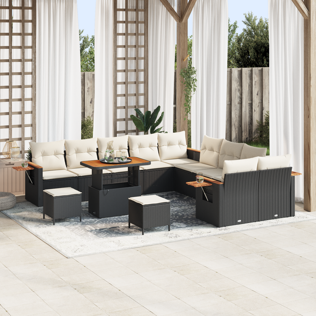 Havesofa Sæt med pude 17 pcs Sort og Cream polyrattan