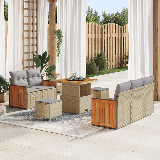 Havesofa Sæt med pude 10 pcs Beige og lys grå polyrattan