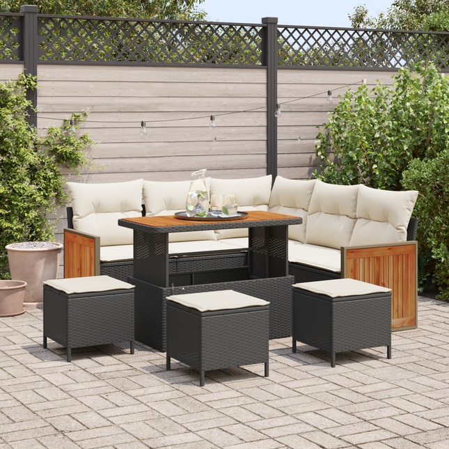 Havesofa Sæt med pude 9 pcs Sort og Cream polyrattan
